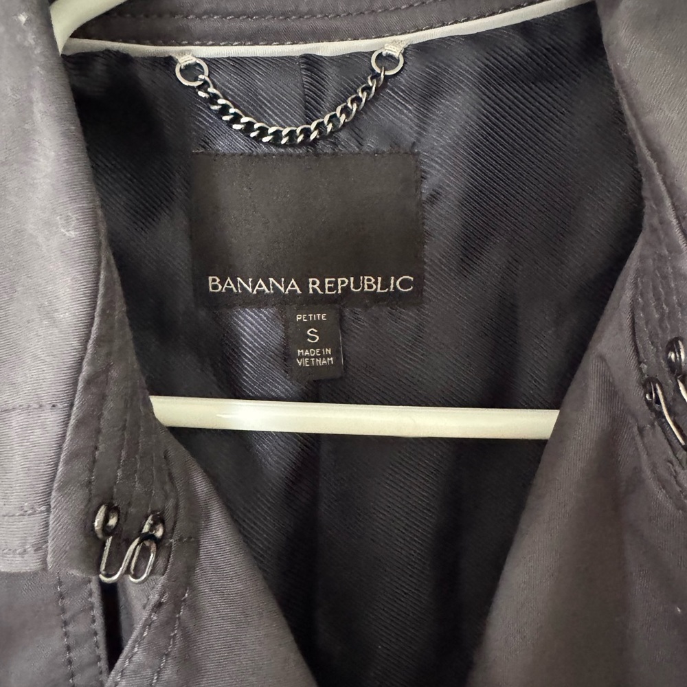 EUC Banana Republic Slate Blue Trench Coat Petite Small - Picture 5 of 6